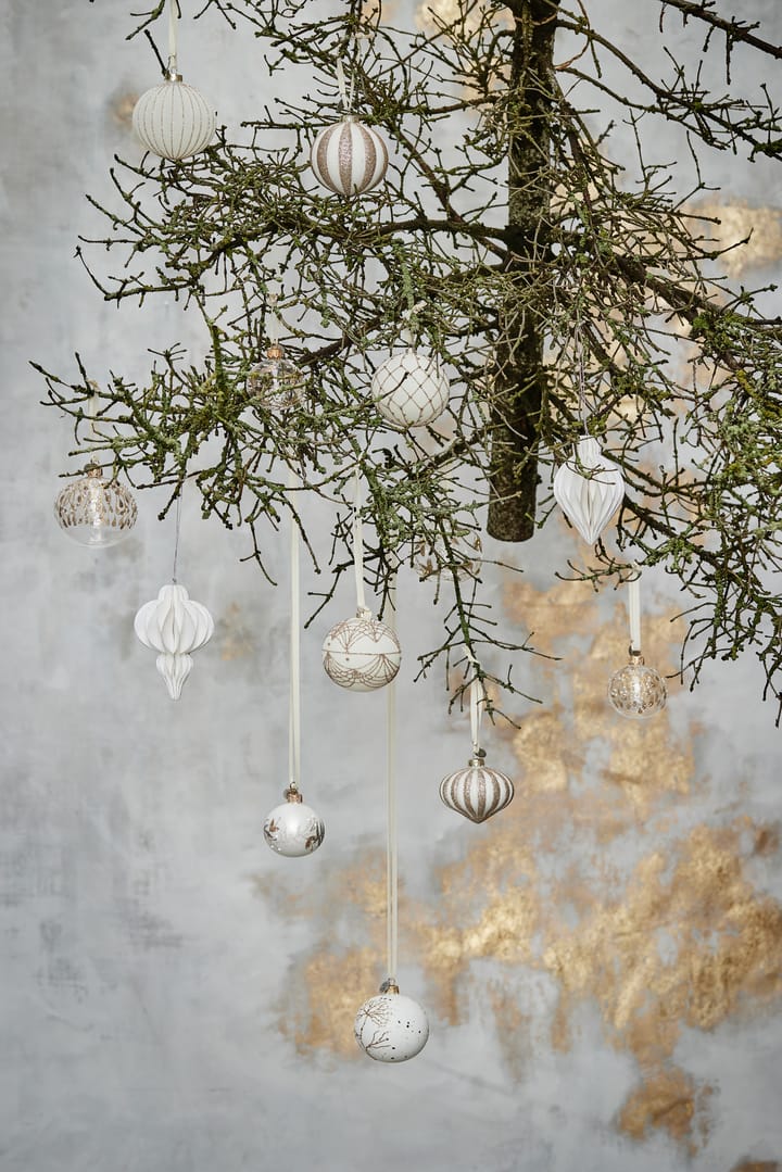 Cadelia joulupallo lehtipuu Ø8 cm - white-hopea - Lene Bjerre