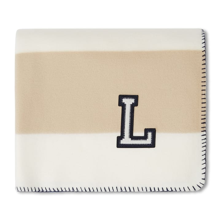 Block Striped Recycled Fleece -viltti 130 x 170 cm - Beige-white - Lexington