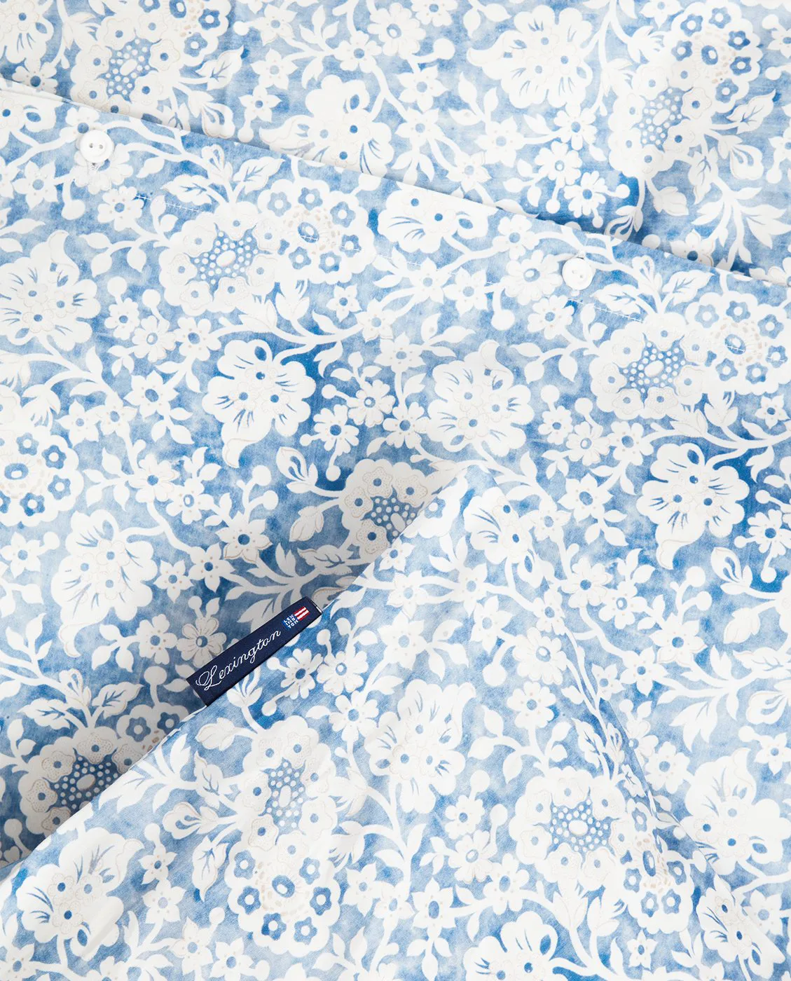 Blue Floral Printed Cotton Sateen vuodevaatesetti, 50x60 cm, 150x210 cm Lexington