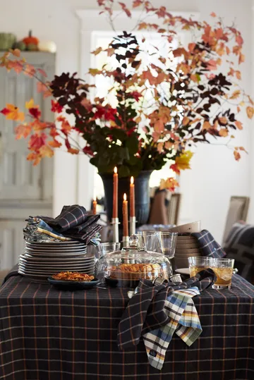 Checked Cotton Linen -pöytäliina 150 x 250 cm - Dark gray-beige - Lexington