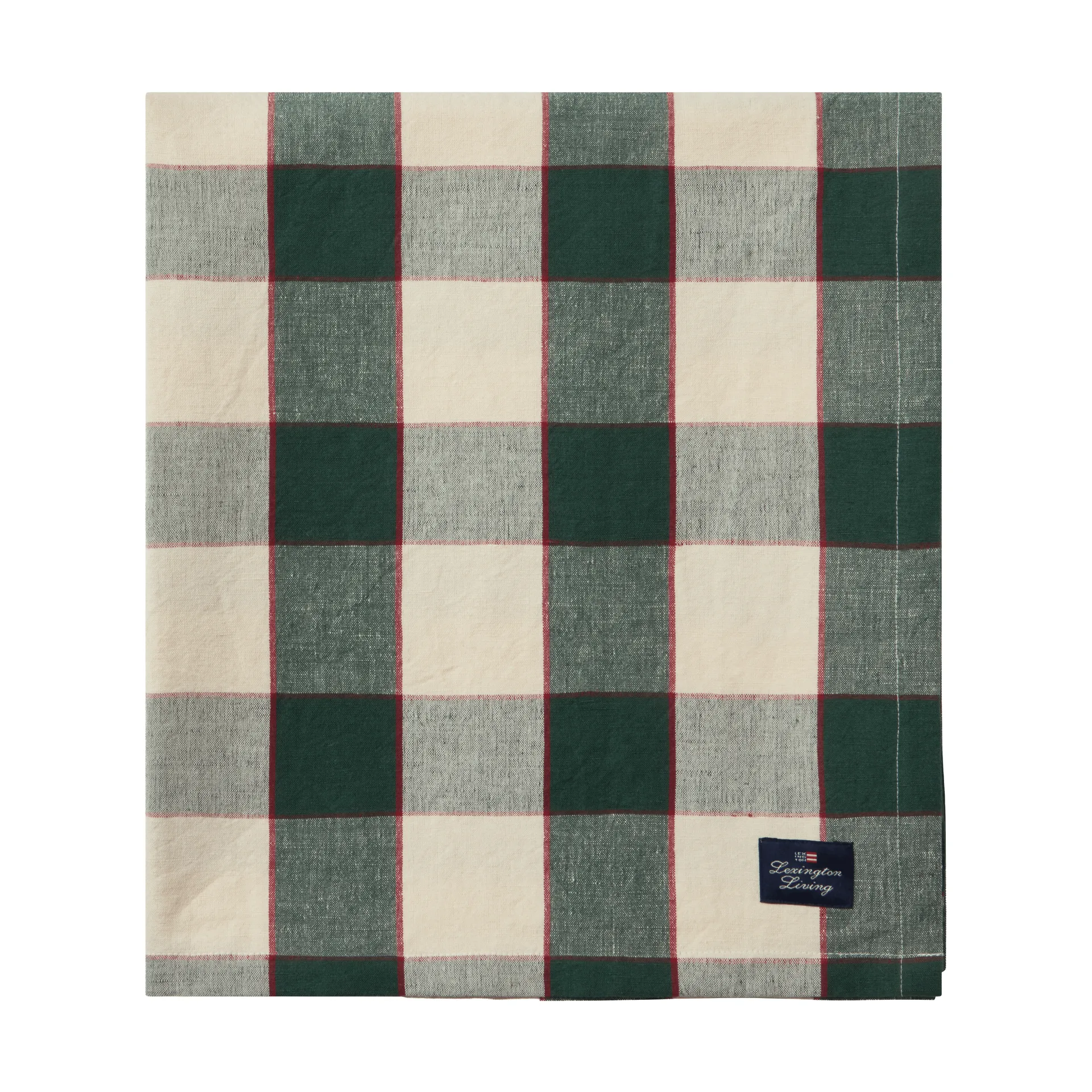 Checked Cotton Linen -pöytäliina 150 x 250 cm, Green–vaalea beige–punainen Lexington