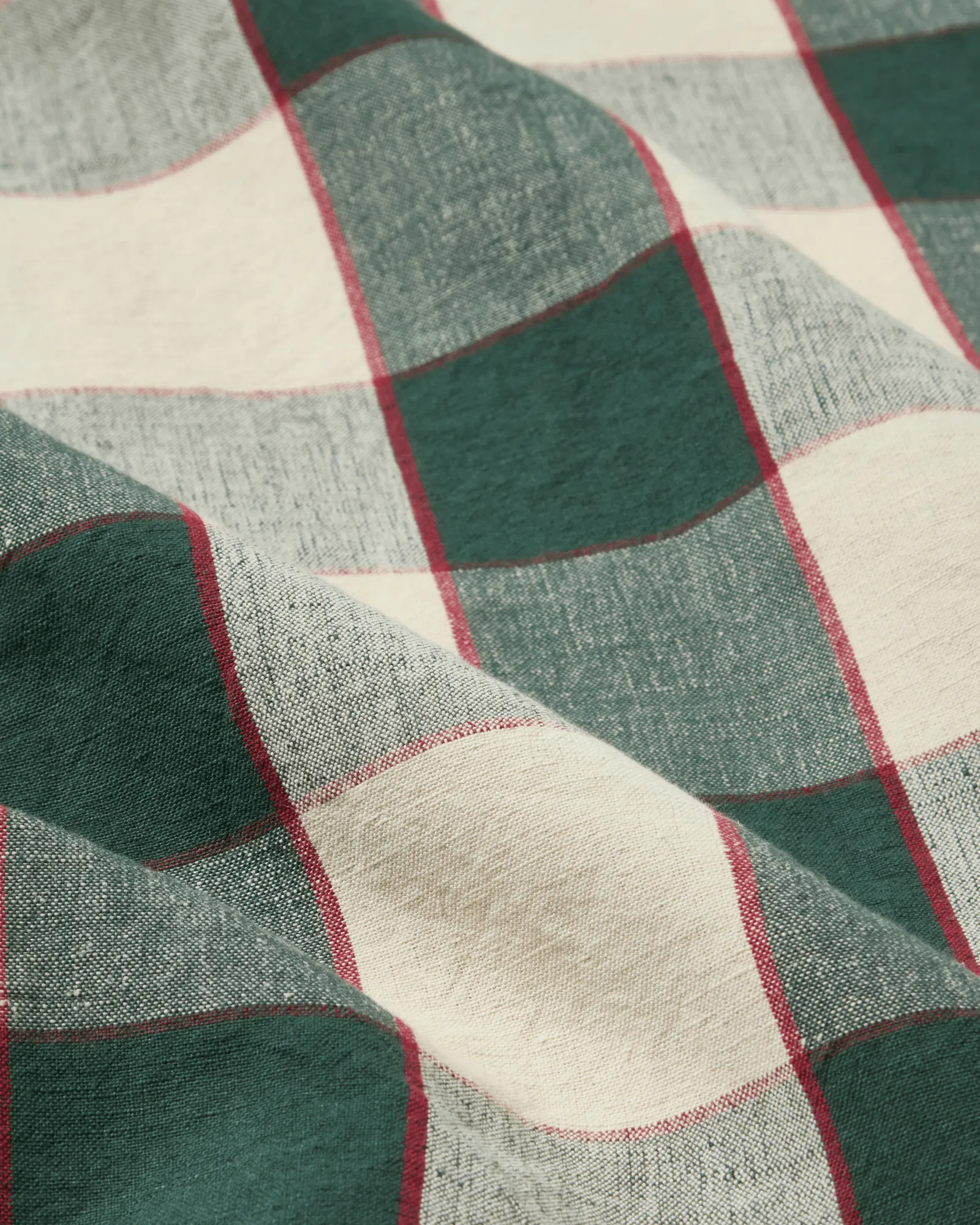 Checked Cotton Linen -pöytäliina 150 x 250 cm, Green–vaalea beige–punainen Lexington