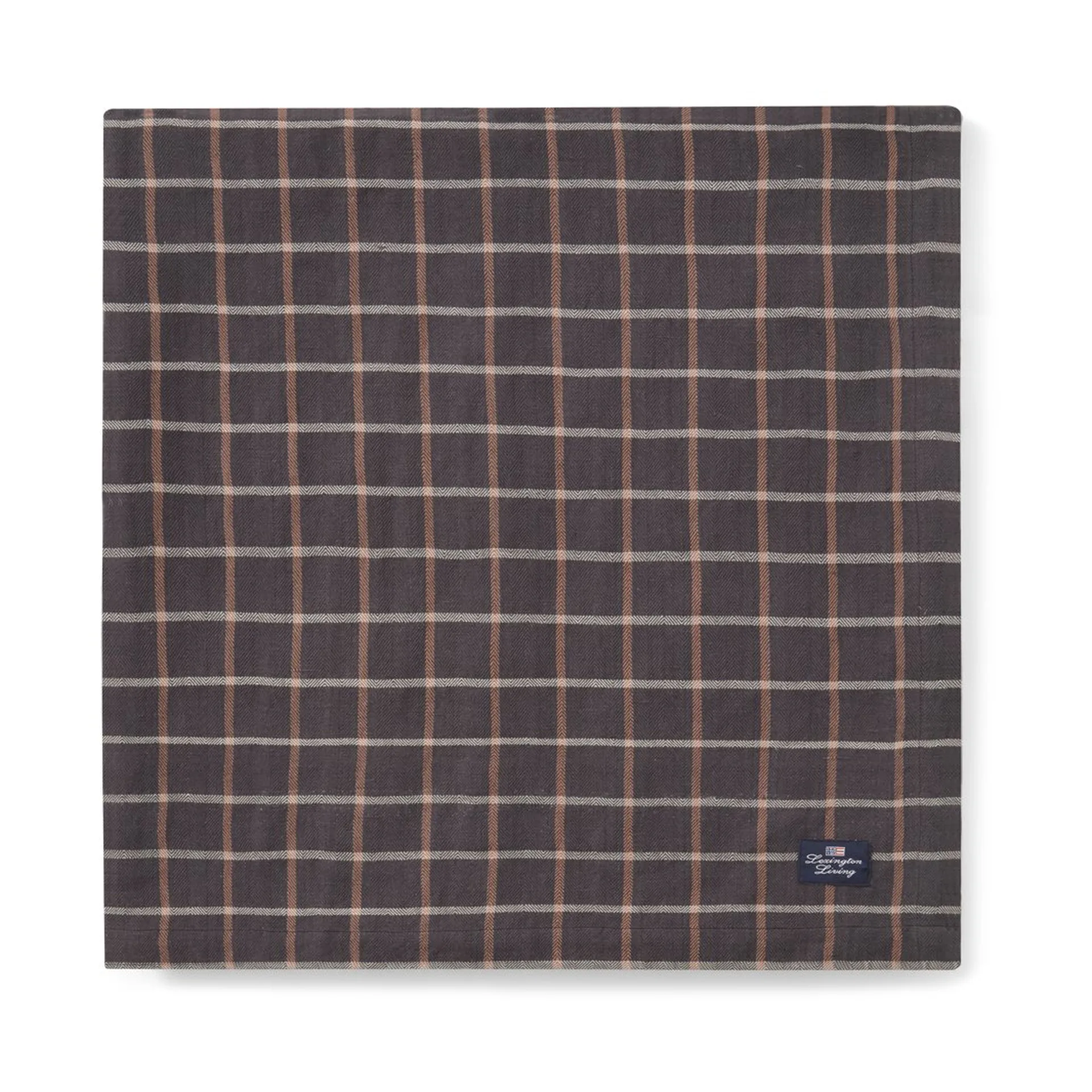 Checked Cotton Linen -pöytäliina 150 x 350 cm, Dark gray-beige Lexington