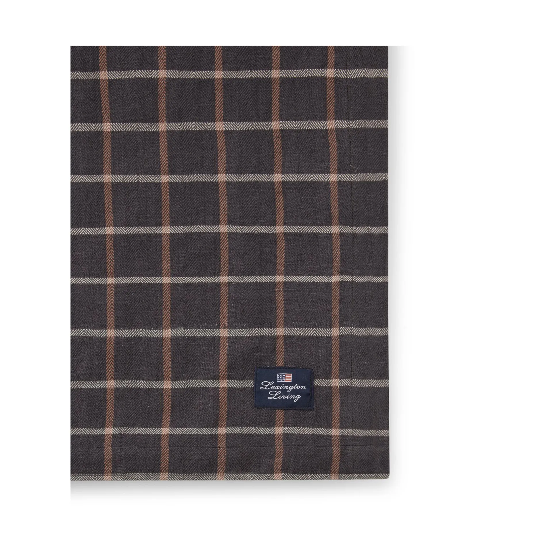 Checked Cotton Linen -pöytäliina 150 x 350 cm, Dark gray-beige Lexington
