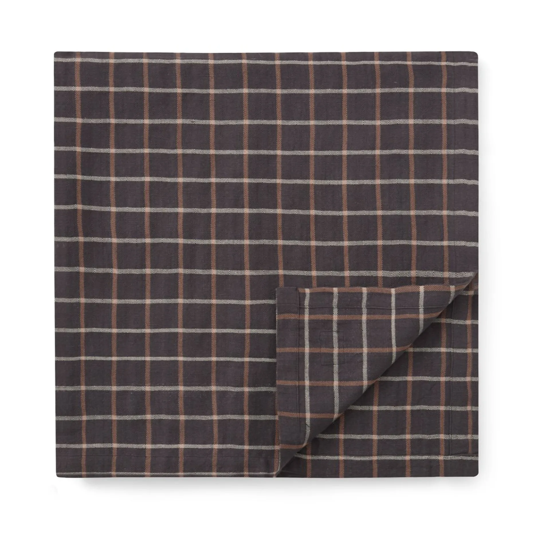 Checked Cotton Linen -pöytäliina 150 x 350 cm, Dark gray-beige Lexington