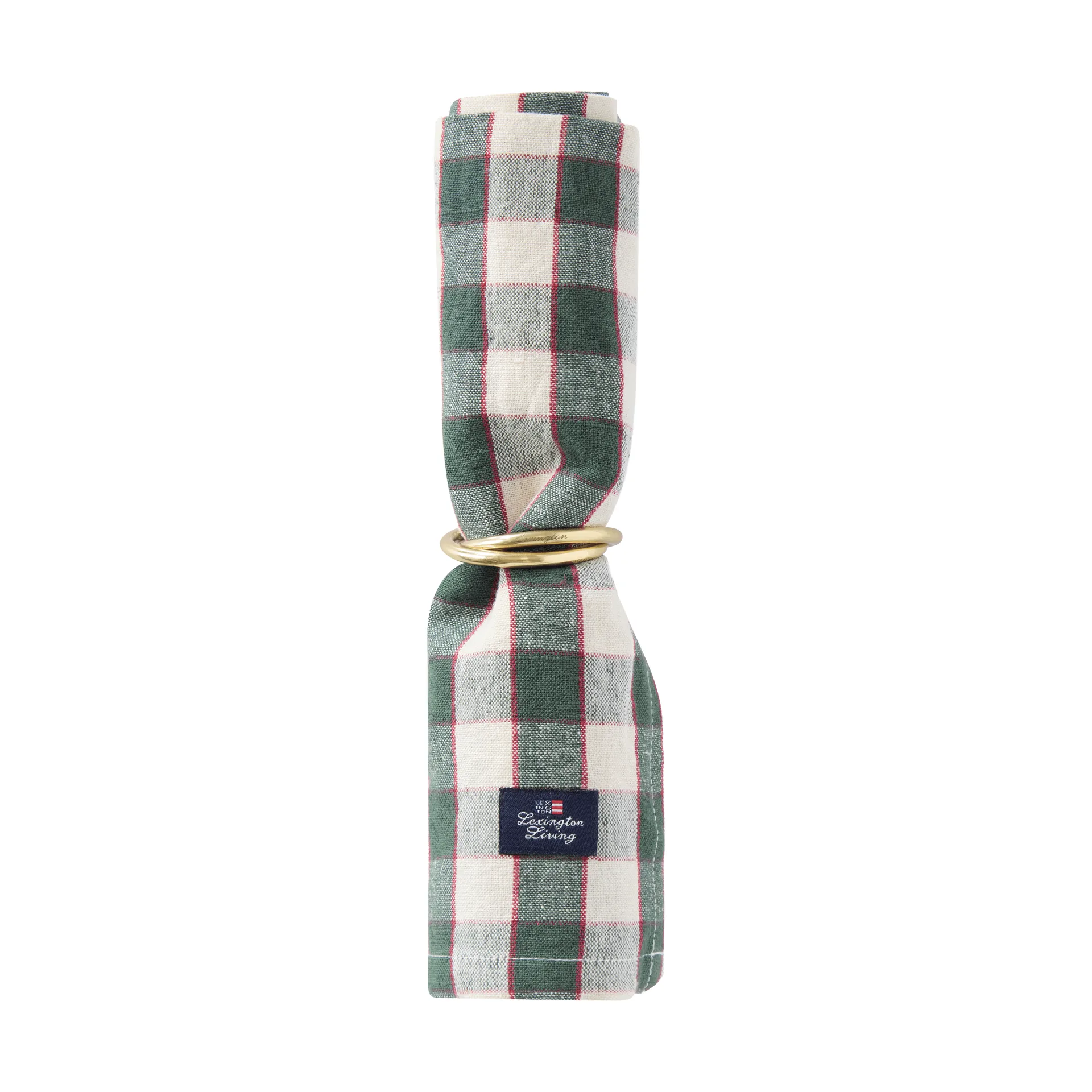 Checked Linen/Cotton kangasservetti 50x50 cm, Green–vaalea beige–punainen Lexington