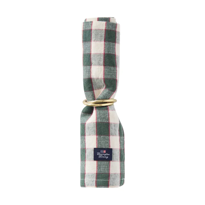 Checked Linen/Cotton kangasservetti 50x50 cm - Green–vaalea beige–punainen - Lexington