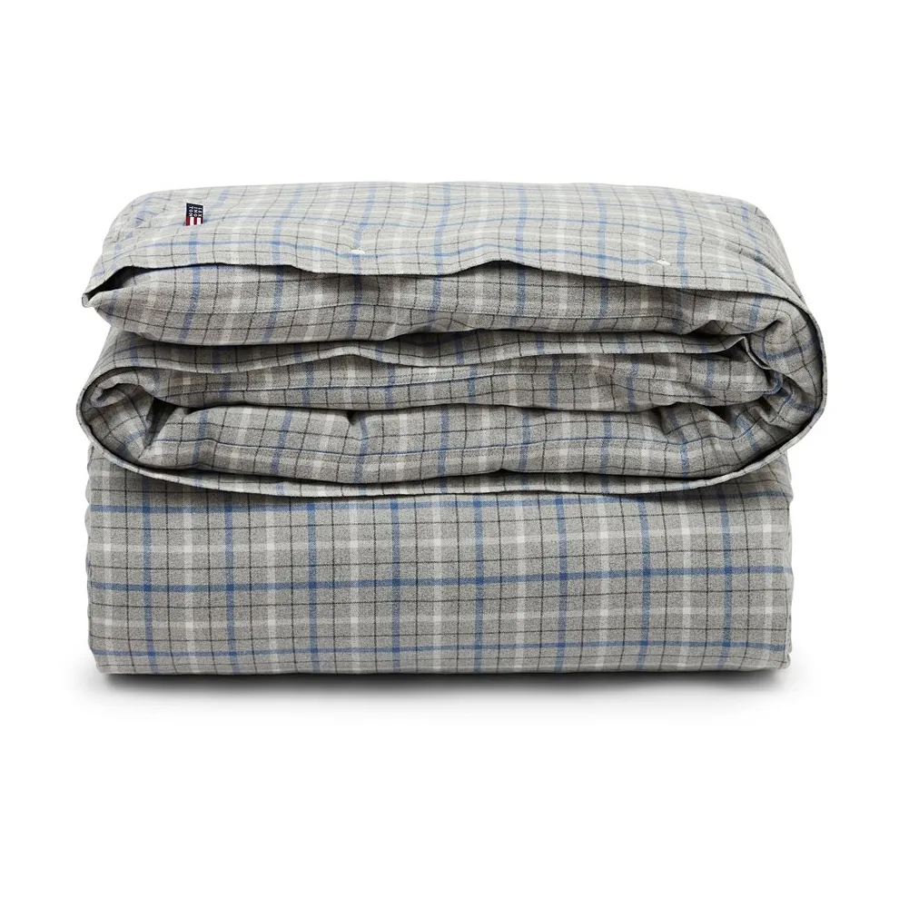 Checked puuvilla-flanellipussilakana 220 x 220 cm, Gray Melange/Blue/White Lexington