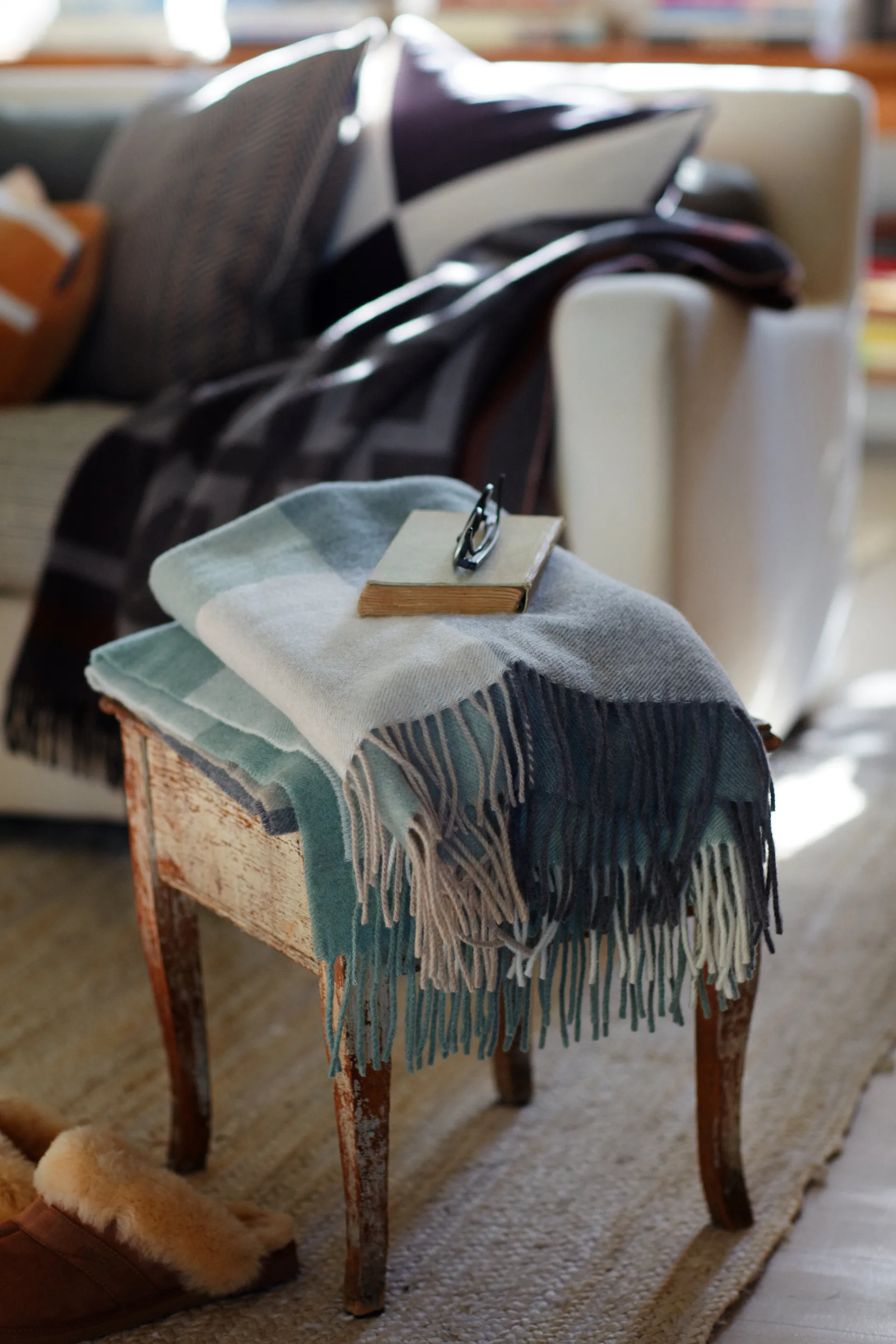 Checked Recycled Wool huopa 130x170 cm, Beige-green-white Lexington