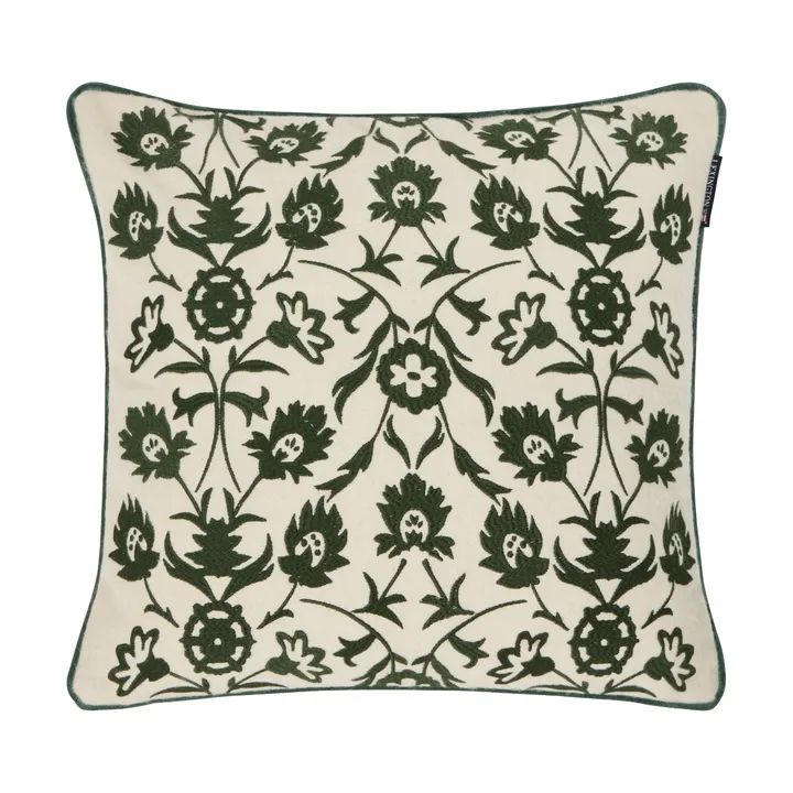 Flower Embroidered Wool Mix tyynyliina 50x50 cm - Vaalea beige-vihreä - Lexington