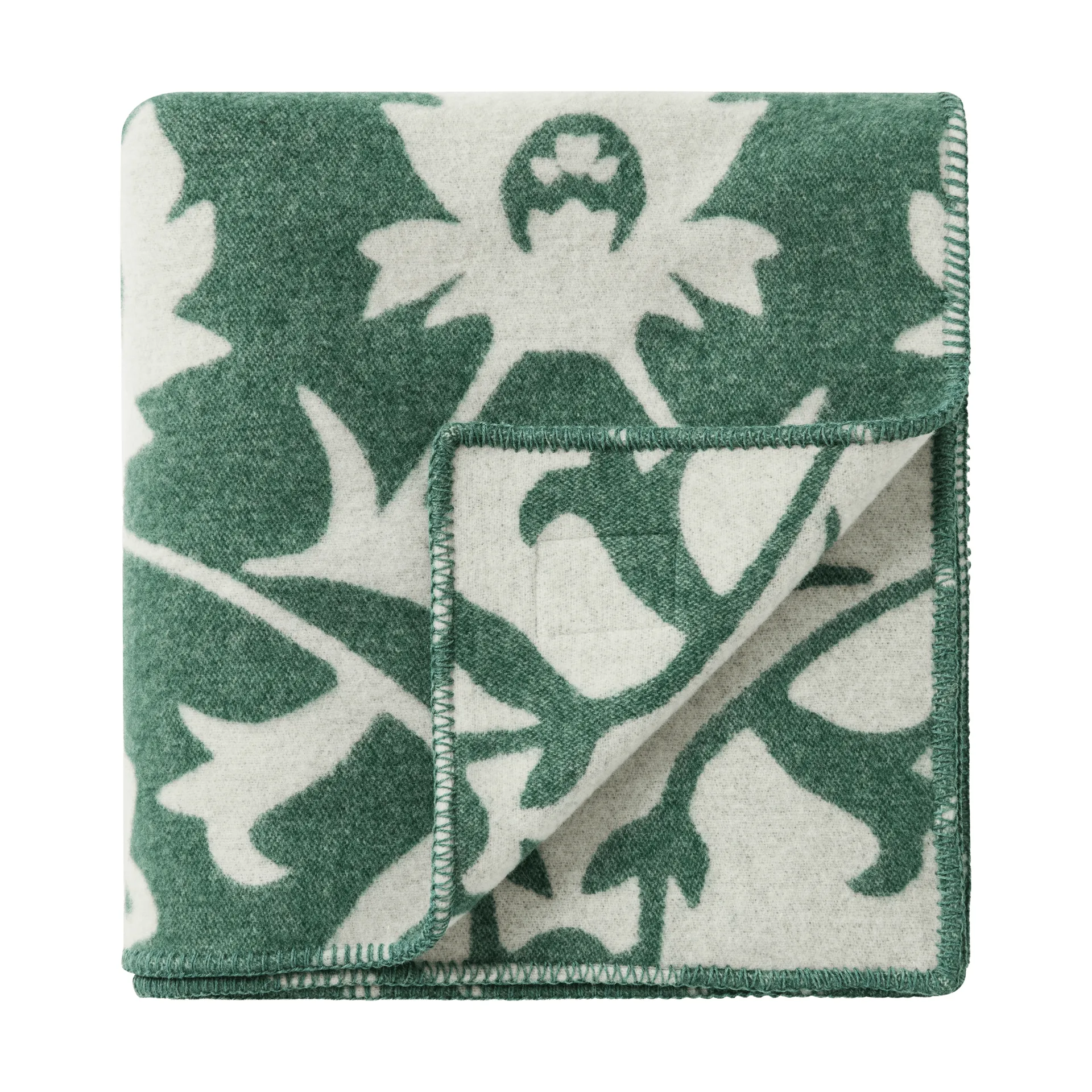 Flower jacquard-kudottu villahuopa, Green–vaalea beige Lexington