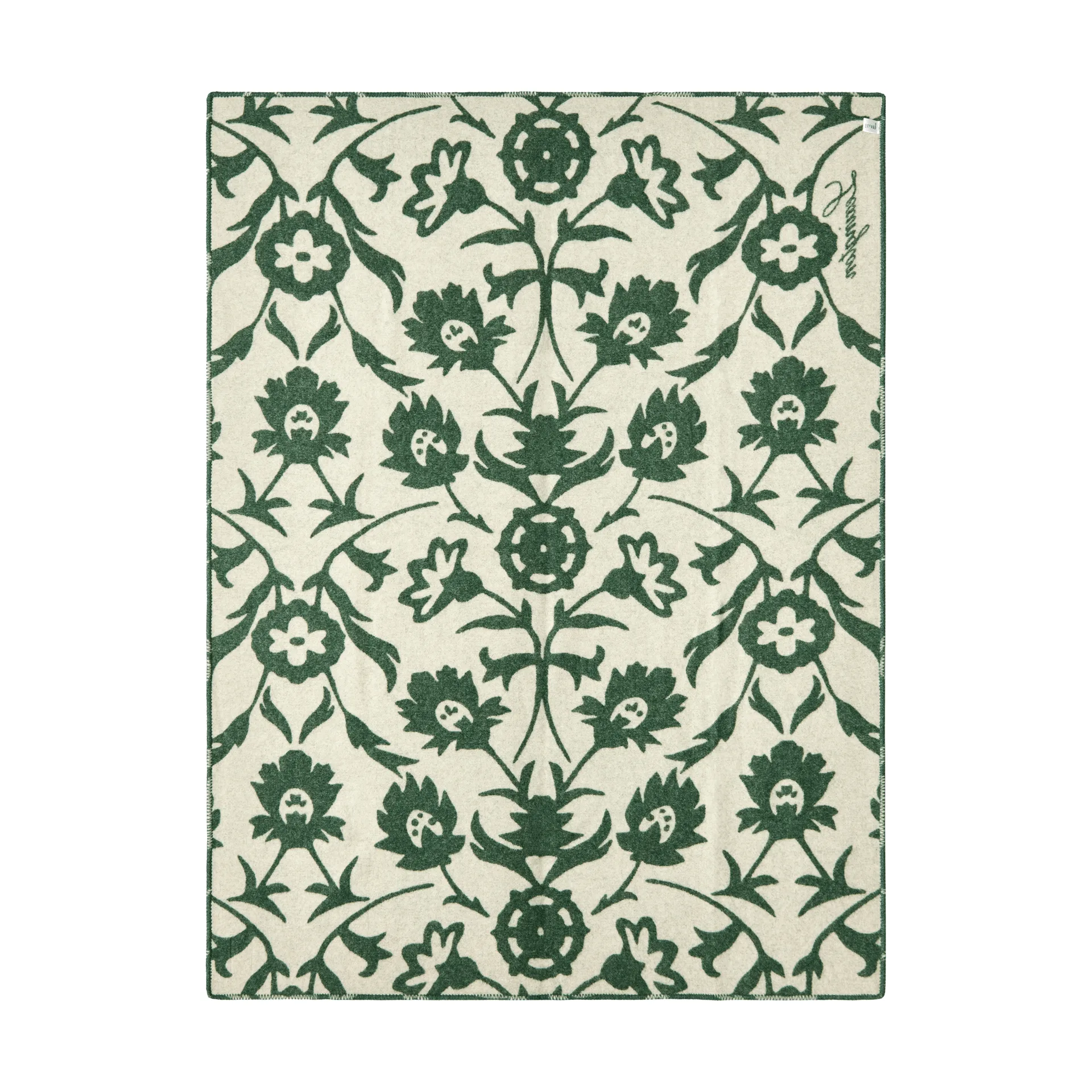 Flower jacquard-kudottu villahuopa, Green–vaalea beige Lexington