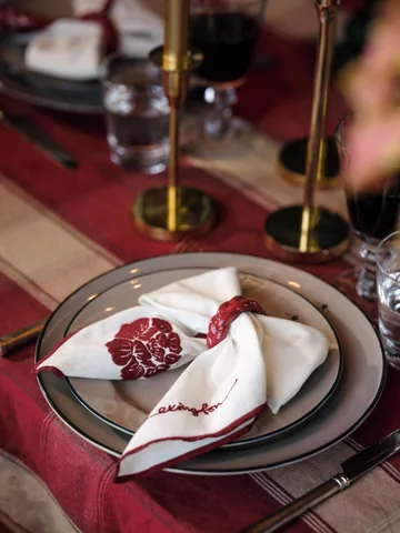 Flower pellava-puuvilla lautasliina 50x50 cm - Valko-punainen - Lexington