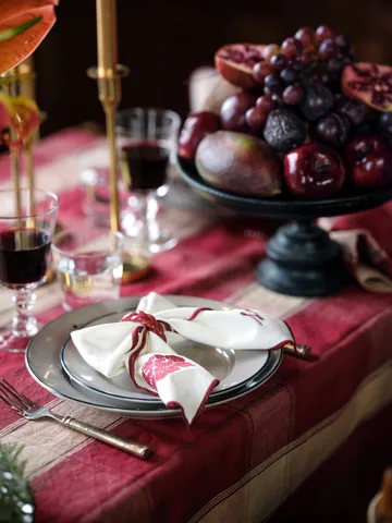 Flower pellava-puuvilla lautasliina 50x50 cm - Valko-punainen - Lexington