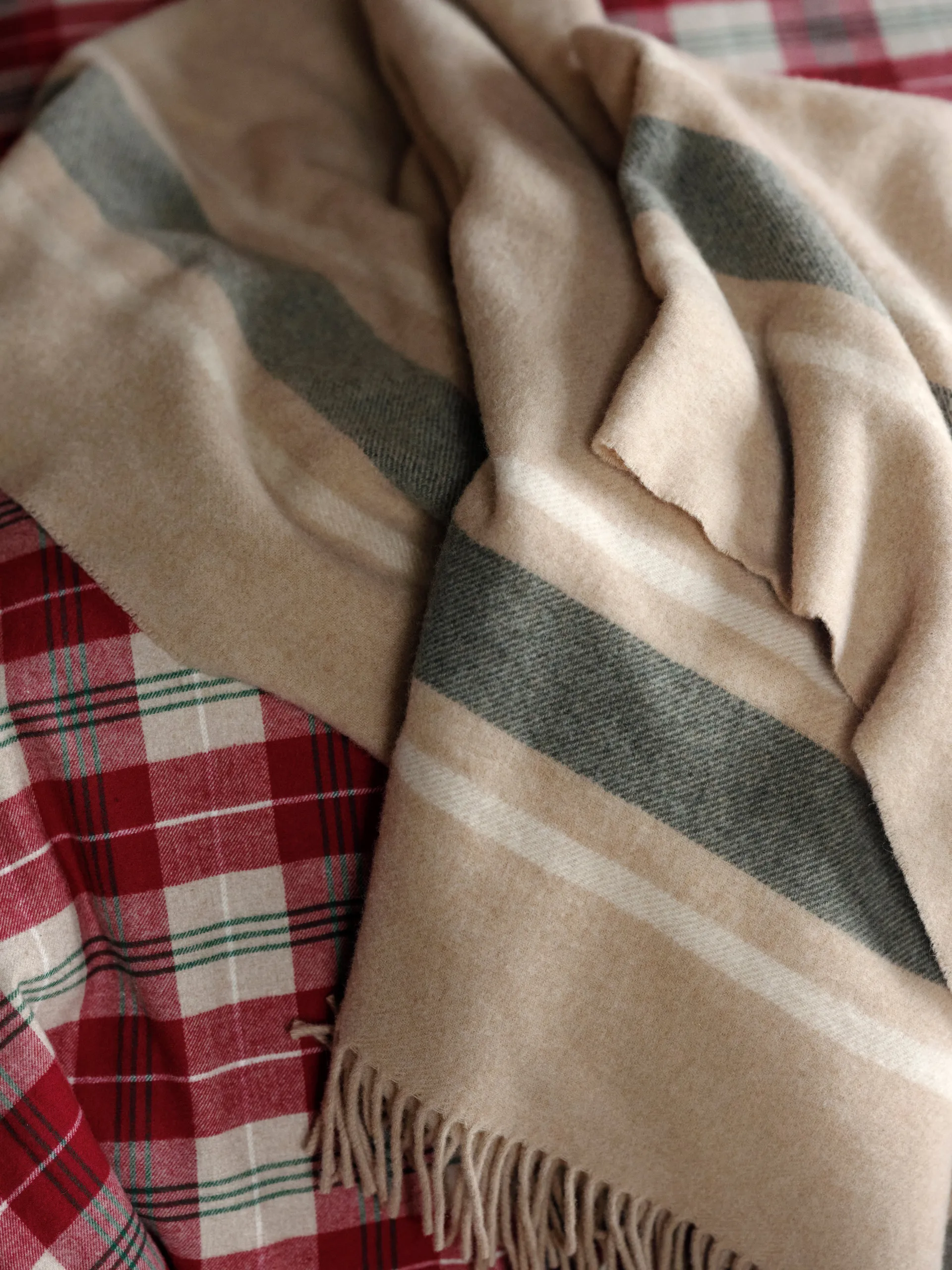 Frame checked recycled torkkupeitto 130x170 cm, Beige-vihreä Lexington