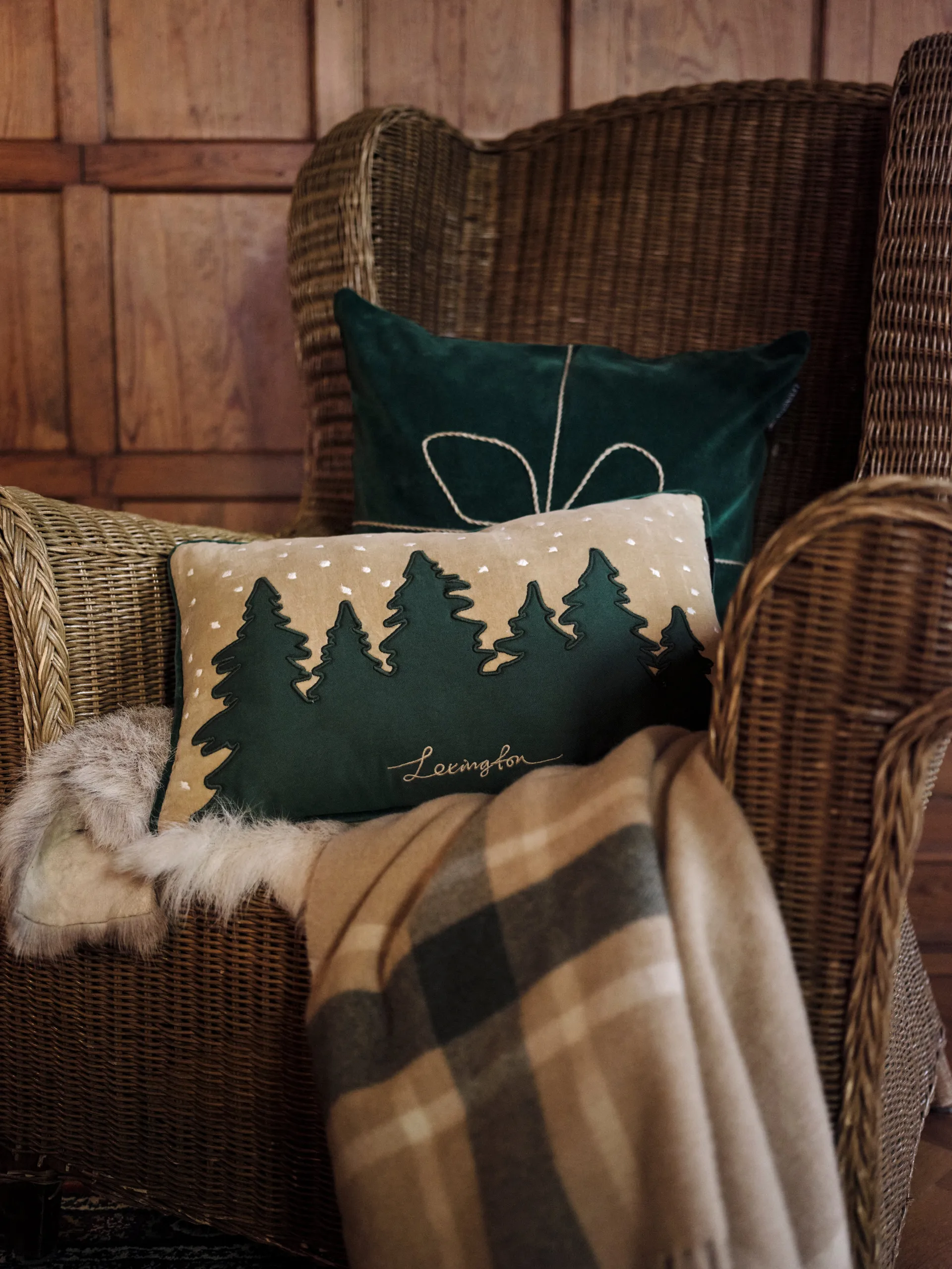 Frame checked recycled torkkupeitto 130x170 cm, Beige-vihreä Lexington