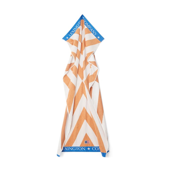 Graphic Cotton Velour -rantapyyhe 100 x 180 cm, Beige-valkoinen-sininen Lexington