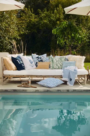 Graphic Printed Cotton Canvas -tyynynpäällinen 50x50 cm - Blue-White - Lexington