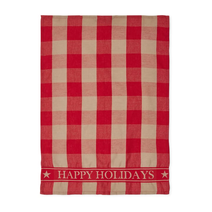 Happy Holidays Cotton Linen keittiöpyyhe 50x70 cm - Red-beige - Lexington