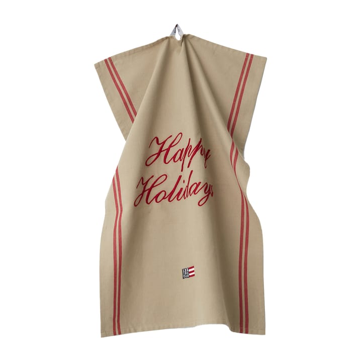 Happy Holidays Embroidered -keittiöpyyhe 50 x 70 cm, Beige-red Lexington