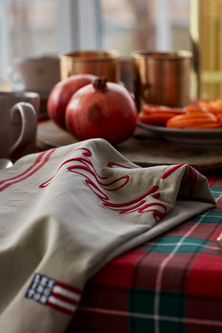 Happy Holidays Embroidered -keittiöpyyhe 50 x 70 cm, Beige-red Lexington
