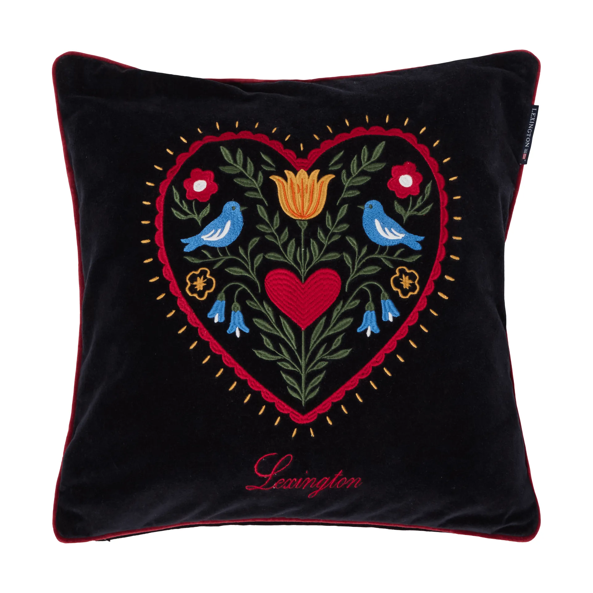 Heart luomupuuvillasamettinen tyynynpäällinen, Black-multi, 50x50 cm Lexington