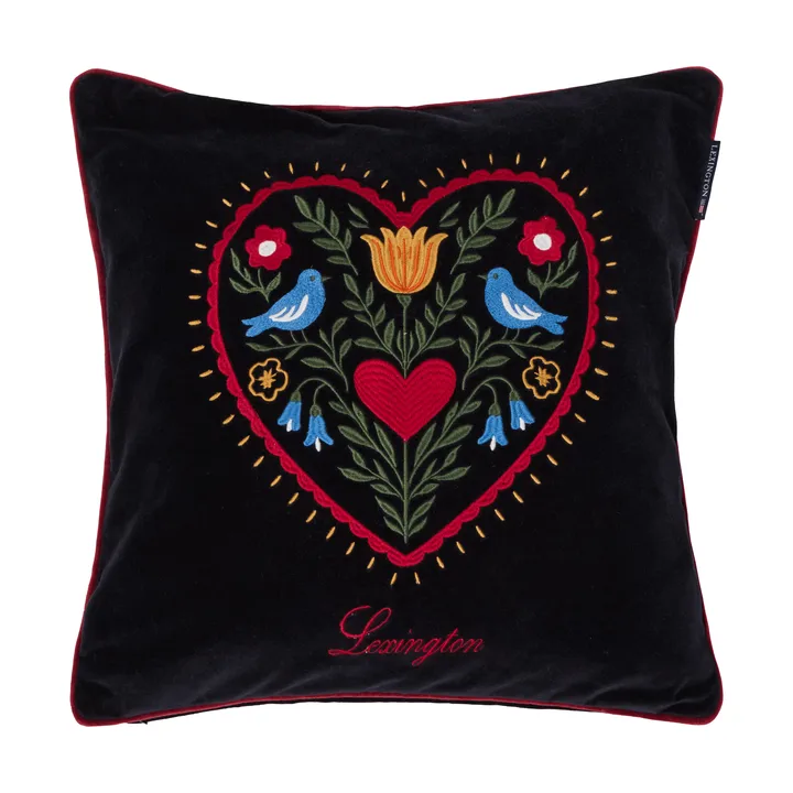 Heart luomupuuvillasamettinen tyynynpäällinen - Black-multi, 50x50 cm - Lexington
