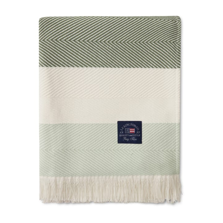 Herringbone Striped Recycled puuvillainen torkkupeitto - Vihreä-valkoinen - Lexington