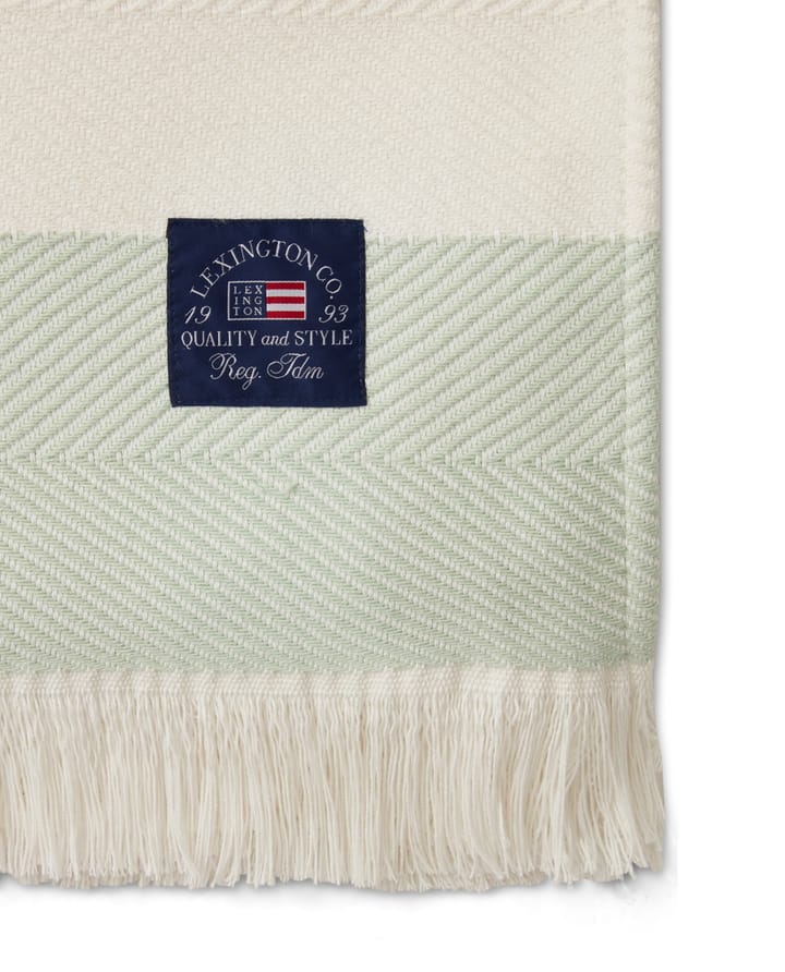 Herringbone Striped Recycled puuvillainen torkkupeitto - Vihreä-valkoinen - Lexington