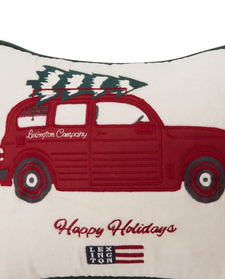 Holiday Car Organic Cotton Velvet -tyyny 30 x 40 cm - White-red multi - Lexington