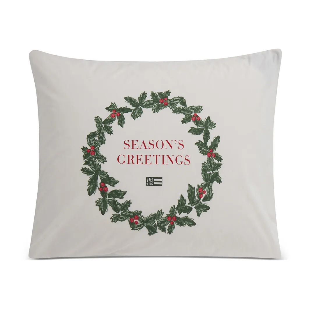Holiday Printed Organic Cotton -tyynyliina 50 x 60 cm, White-green-red Lexington