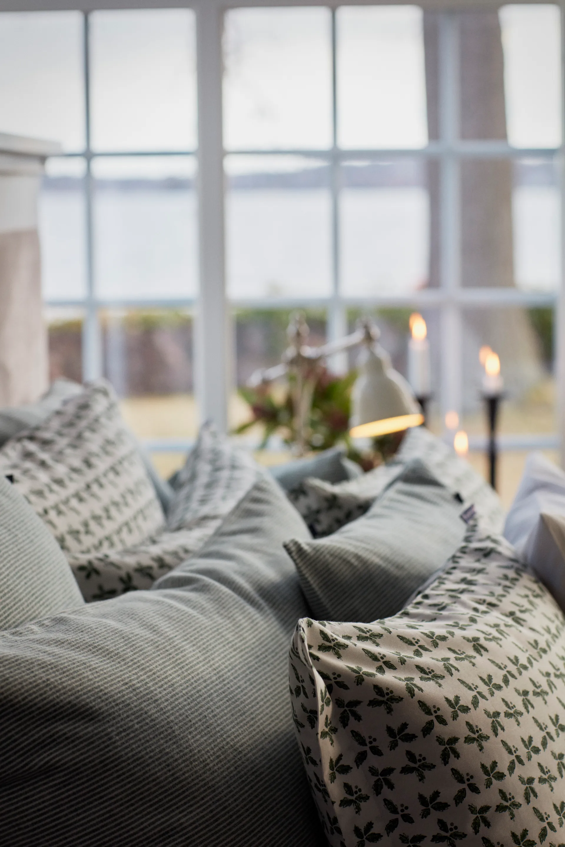 Holly Printed Cotton Sateen -tyynyliina 50 x 60 cm, White-green Lexington