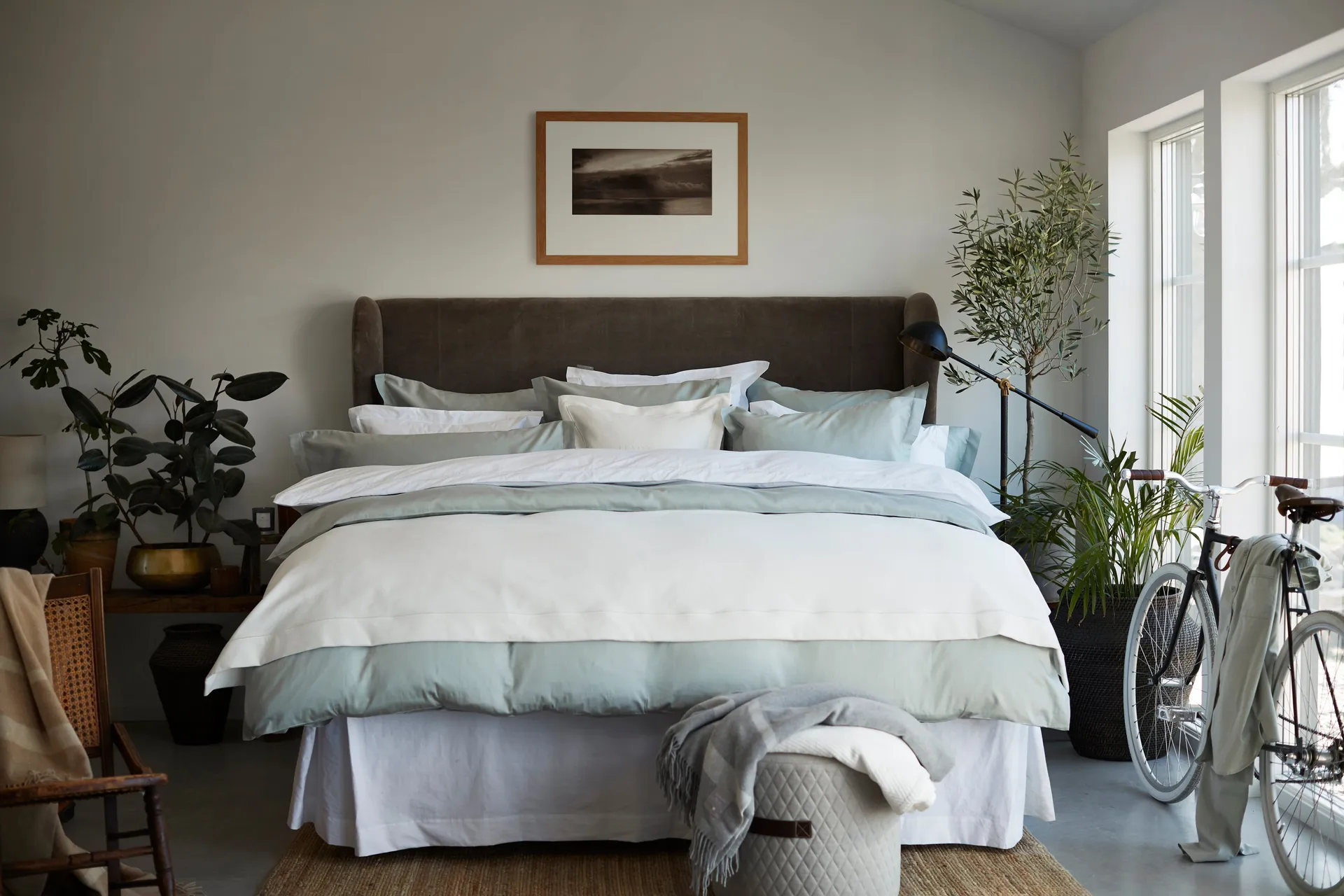 Hotel Cotton Sateen pussilakana 220x220 cm, Sage green Lexington