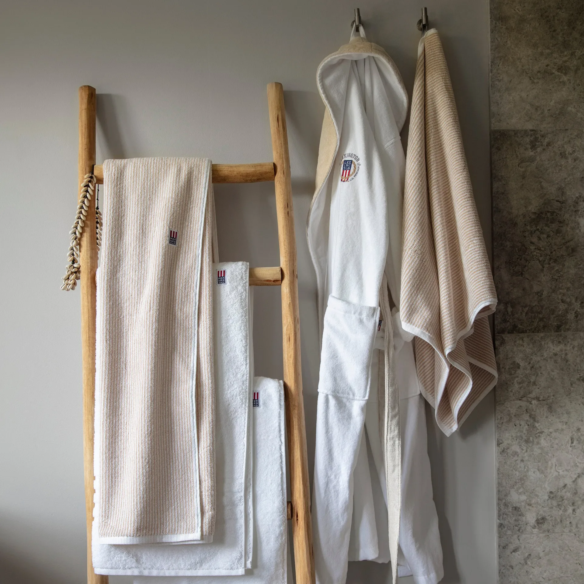 Icons Original Striped -kylpypyyhe 100x150 cm, White-tan Lexington