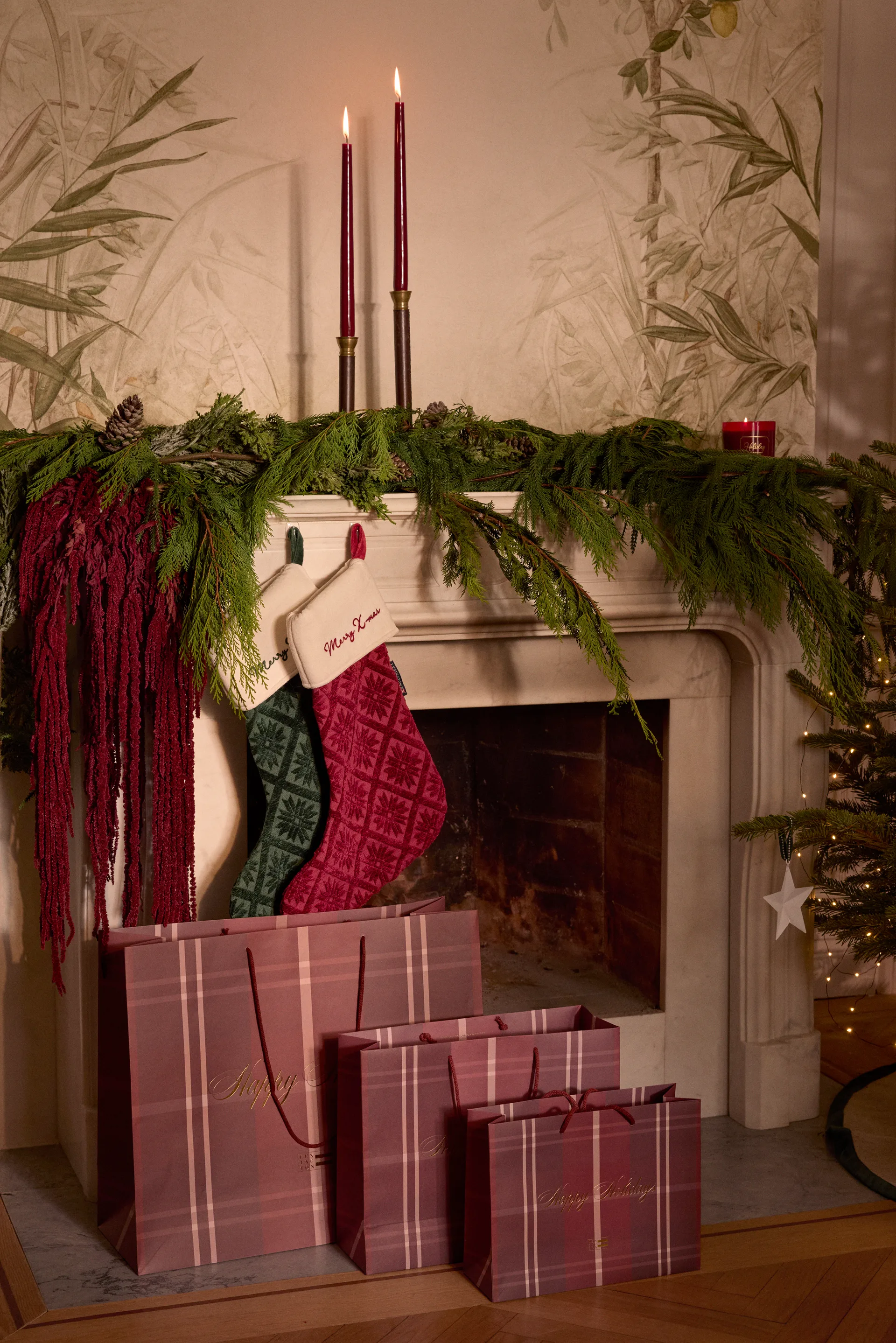 Jacquard ekologinen puuvilla/viskoosi joulusukka, Vihreä Lexington