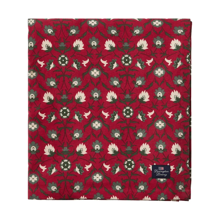 Kukkakuosinen luomupuuvillapöytäliina - Punainen–beige–vihreä, 150x350 cm - Lexington