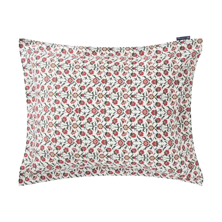 Kukkakuvioitu puuvillasatiini tyynyliinat 50x60 cm - White-red-green-beige - Lexington