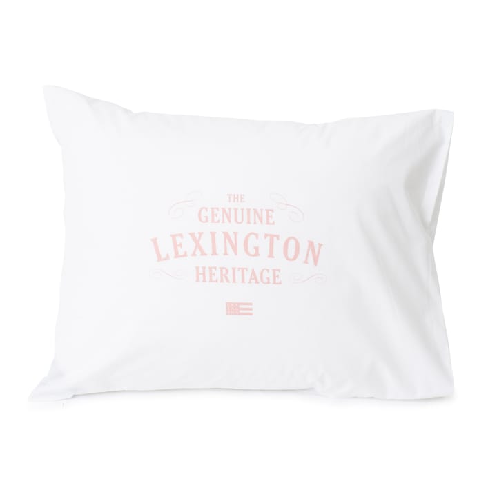 Lexington Printed Cotton Poplin -tyynyliina 50 x 60 cm - Valkoinen-vaaleanpunainen - Lexington