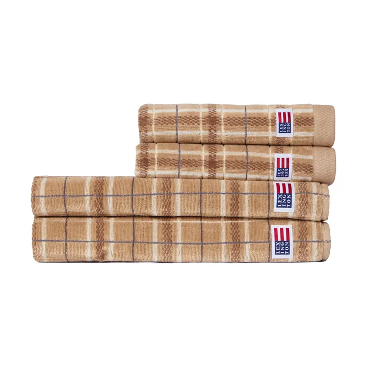 Lexington ruudullinen pyyhe, 4 osaa - Beige-harmaa, 2 kpl 50x70 cm, 2 kpl 70x30 cm - Lexington