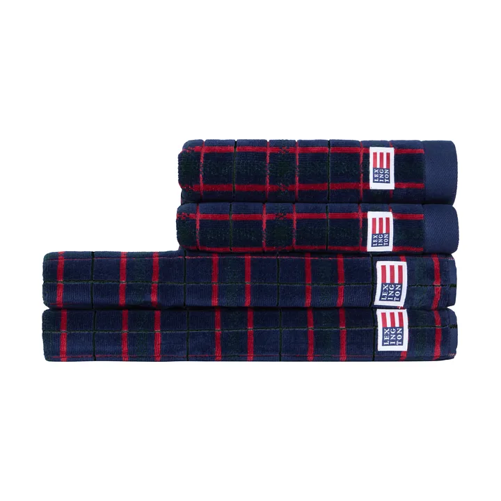 Lexington ruudullinen pyyhe, 4 osaa - Navy-green, 2 kpl 50x70 cm, 2 kpl 70x30 cm - Lexington