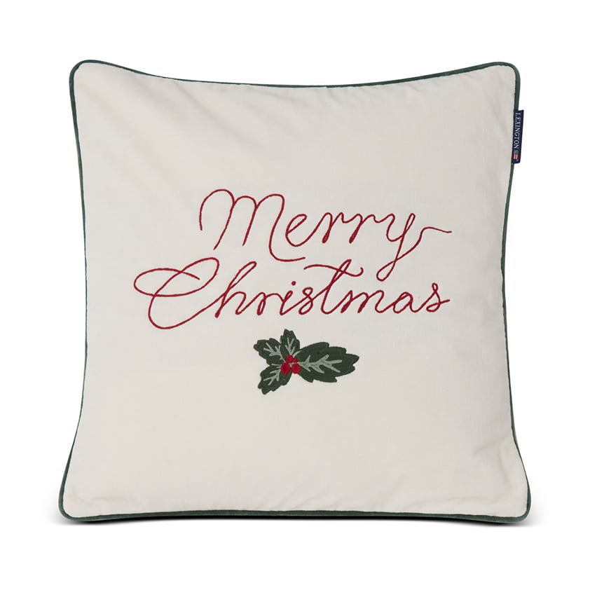 Lexington Merry Christmas Cotton Velvet -tyynynpäällinen 50 x 50 cm Off white-red