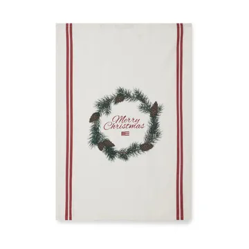 Merry Christmas Organic Cotton -keittiöpyyhe 50 x 70 cm - White-red-green - Lexington