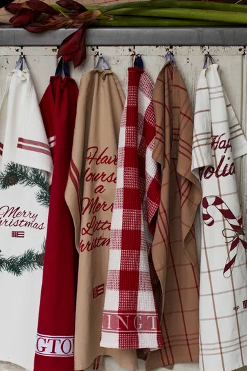 Merry Christmas Organic Cotton -keittiöpyyhe 50 x 70 cm - White-red-green - Lexington