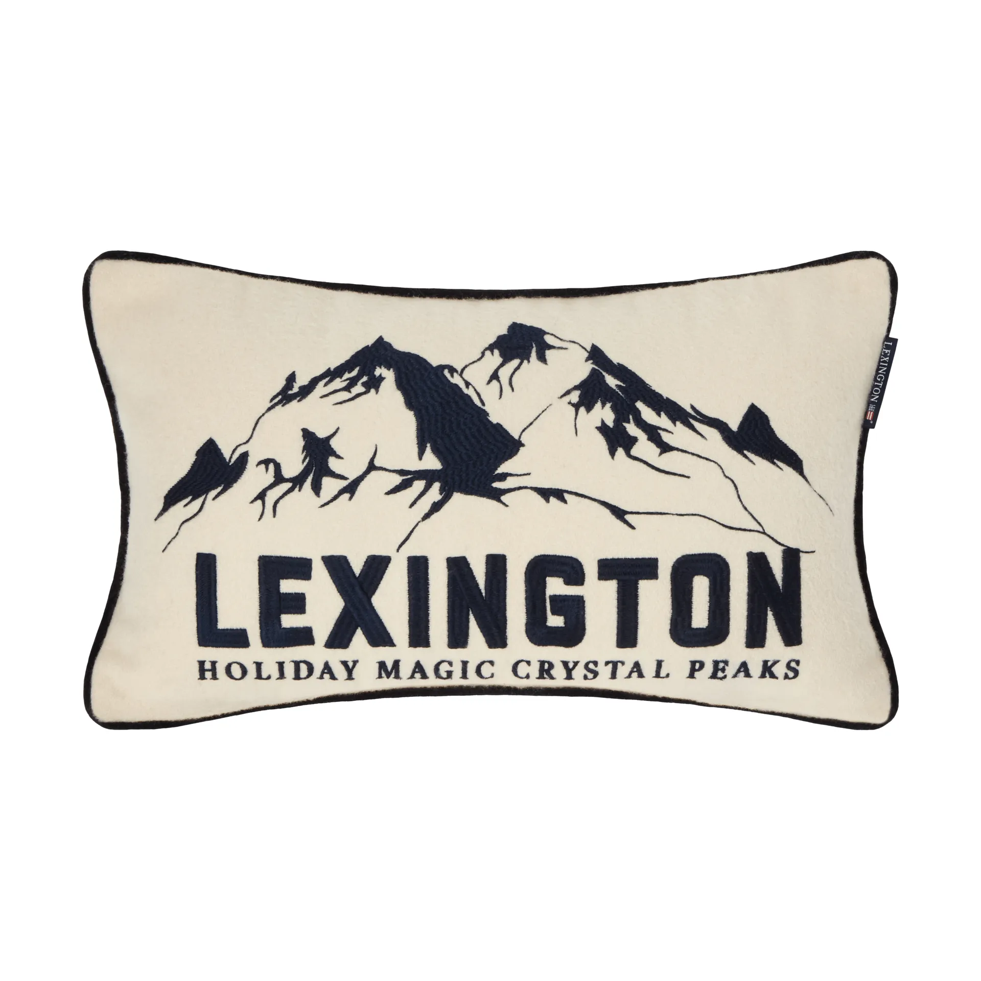 Mountains Logo -kuvioinen villasekoitekoristetyyny, White-navy, 50x30 cm Lexington