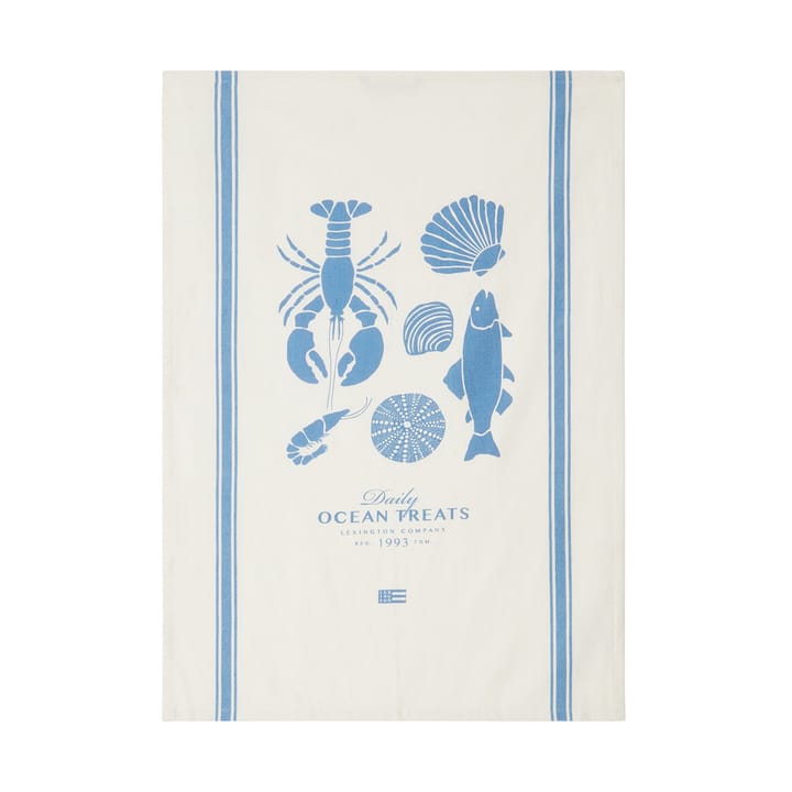 Ocean treats printed Cotton -keittiöpyyhe 50x70 cm - White - Lexington