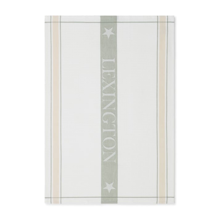 Organic Cotton Waffle Logo -keittiöpyyhe 50x70 cm - White-green-beige - Lexington