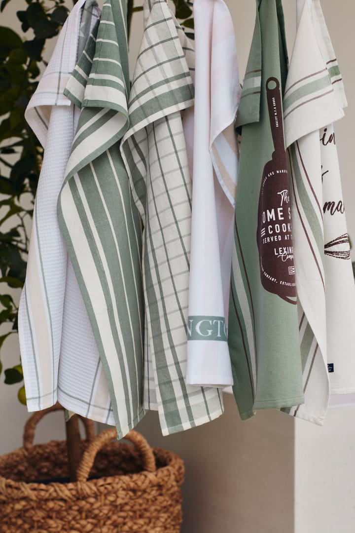 Organic Cotton Waffle Logo -keittiöpyyhe 50x70 cm - White-green-beige - Lexington