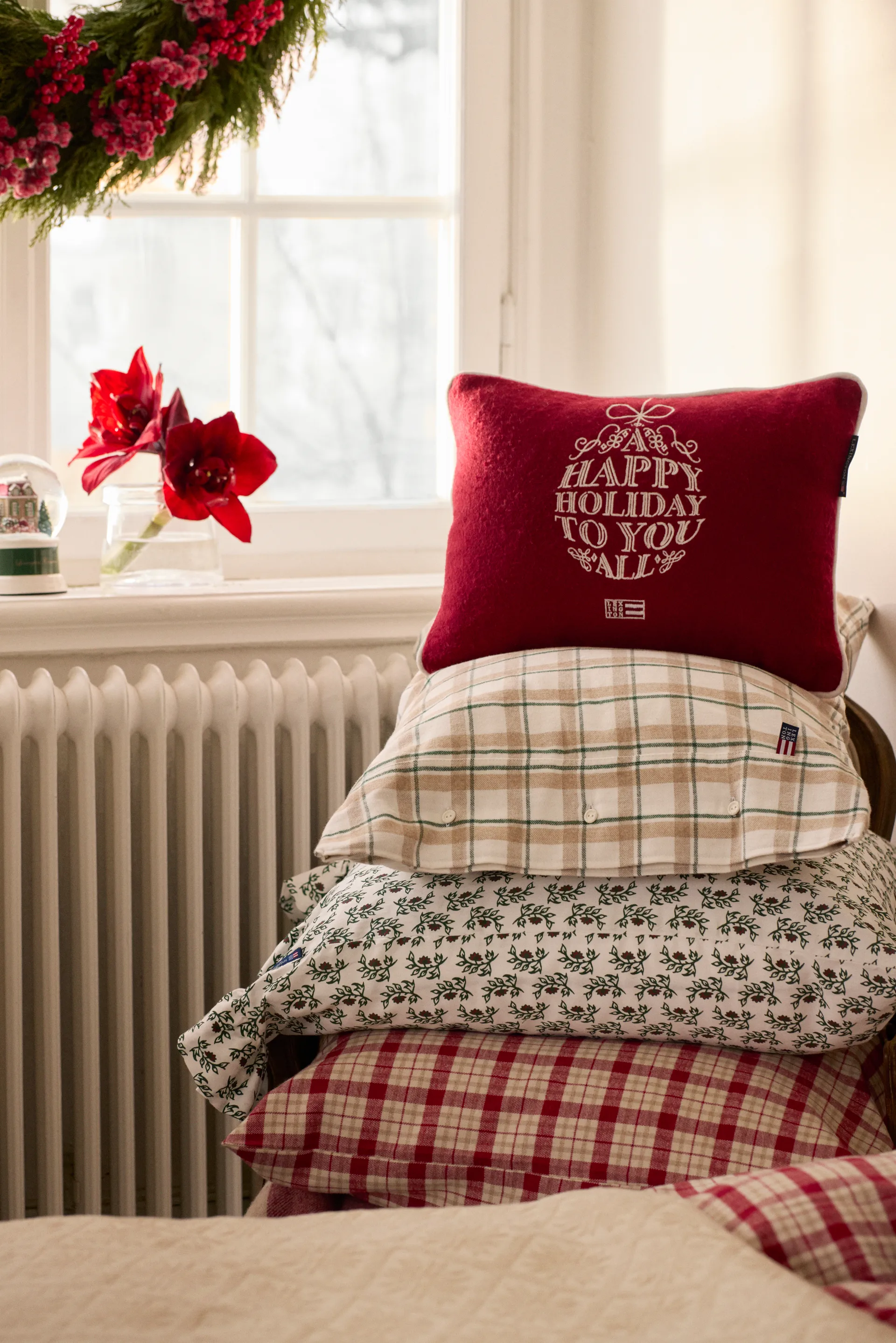 Ornament-villasekoitekudottu tyynynpäällinen 30x40 cm, Punavalkoinen Lexington