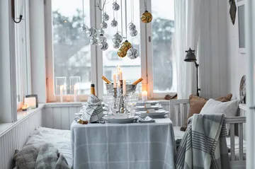 Pepita Check Cotton Linen -pöytäliina 150 x 350 cm - White-light gray - Lexington