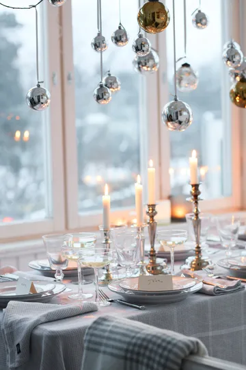 Pepita Check Cotton Linen -pöytäliina 150 x 350 cm - White-light gray - Lexington